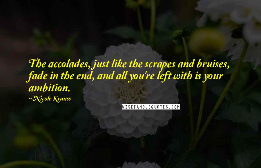 Nicole Krauss Quotes: The accolades, just like the scrapes and bruises, fade in the end, and all you're left with is your ambition.