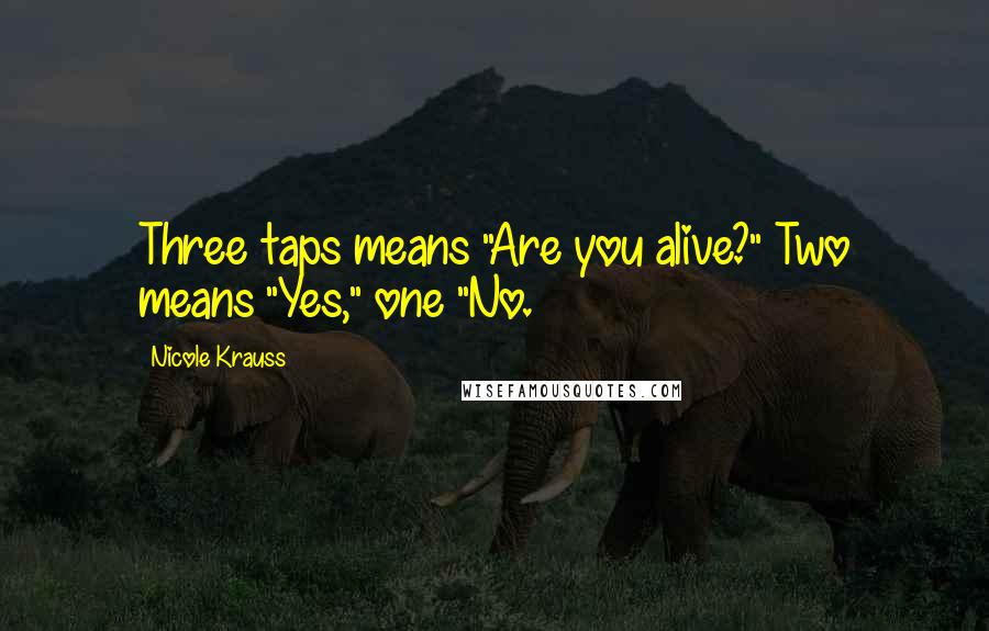 Nicole Krauss Quotes: Three taps means "Are you alive?" Two means "Yes," one "No.