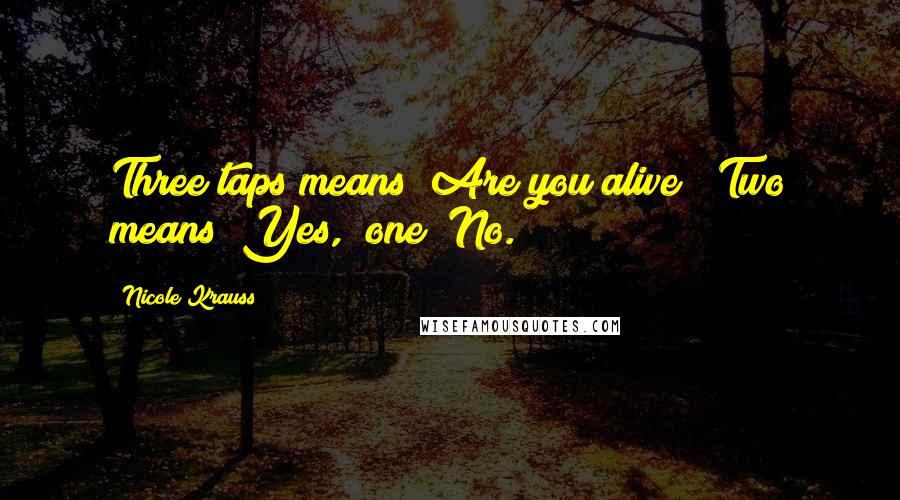 Nicole Krauss Quotes: Three taps means "Are you alive?" Two means "Yes," one "No.