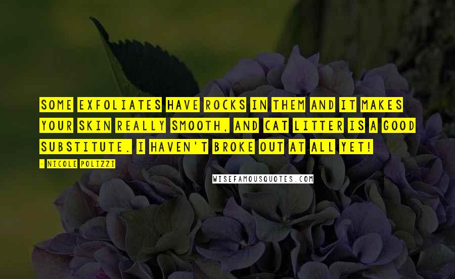 Nicole Polizzi Quotes: Some exfoliates have rocks in them and it makes your skin really smooth, and cat litter is a good substitute. I haven't broke out at all yet!