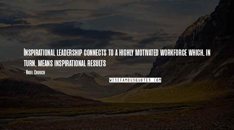 Nigel Crouch Quotes: Inspirational leadership connects to a highly motivated workforce which, in turn, means inspirational results
