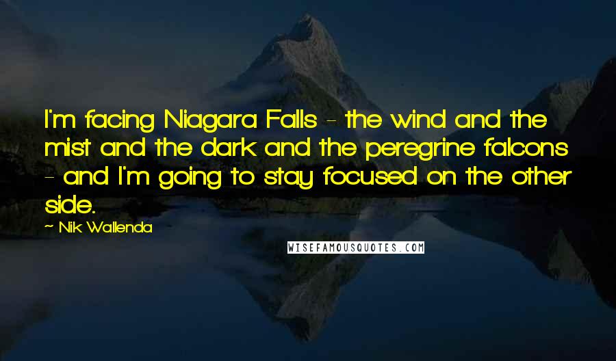 Nik Wallenda Quotes: I'm facing Niagara Falls - the wind and the mist and the dark and the peregrine falcons - and I'm going to stay focused on the other side.