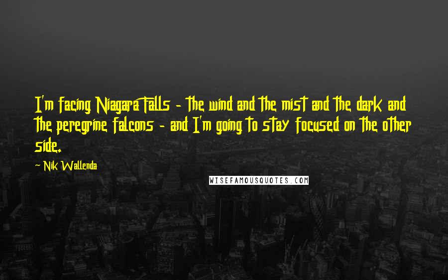 Nik Wallenda Quotes: I'm facing Niagara Falls - the wind and the mist and the dark and the peregrine falcons - and I'm going to stay focused on the other side.