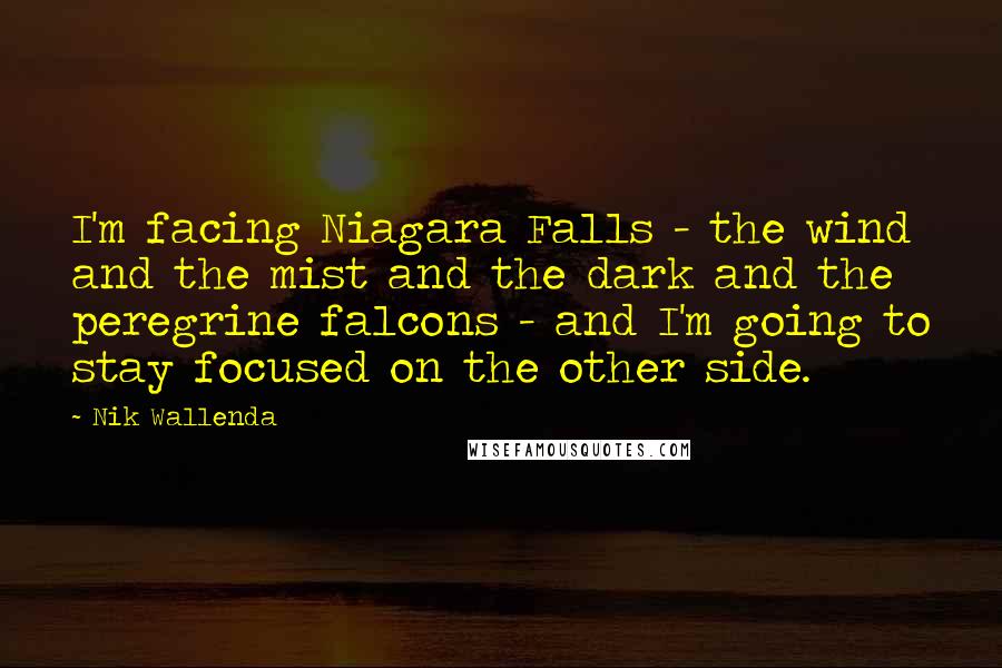 Nik Wallenda Quotes: I'm facing Niagara Falls - the wind and the mist and the dark and the peregrine falcons - and I'm going to stay focused on the other side.