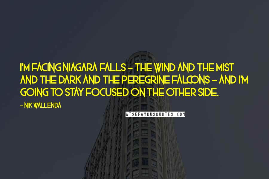 Nik Wallenda Quotes: I'm facing Niagara Falls - the wind and the mist and the dark and the peregrine falcons - and I'm going to stay focused on the other side.