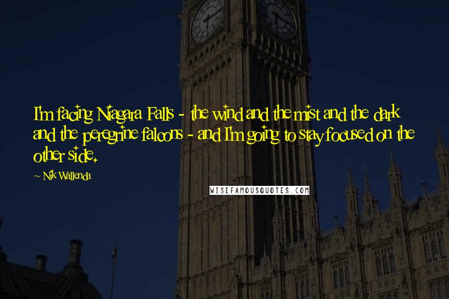 Nik Wallenda Quotes: I'm facing Niagara Falls - the wind and the mist and the dark and the peregrine falcons - and I'm going to stay focused on the other side.