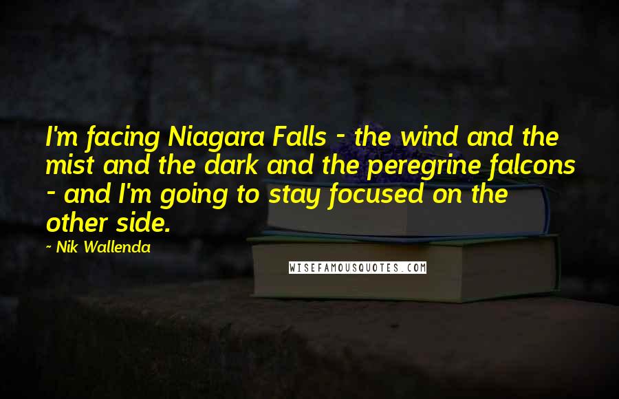 Nik Wallenda Quotes: I'm facing Niagara Falls - the wind and the mist and the dark and the peregrine falcons - and I'm going to stay focused on the other side.