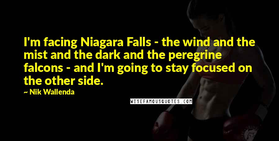 Nik Wallenda Quotes: I'm facing Niagara Falls - the wind and the mist and the dark and the peregrine falcons - and I'm going to stay focused on the other side.
