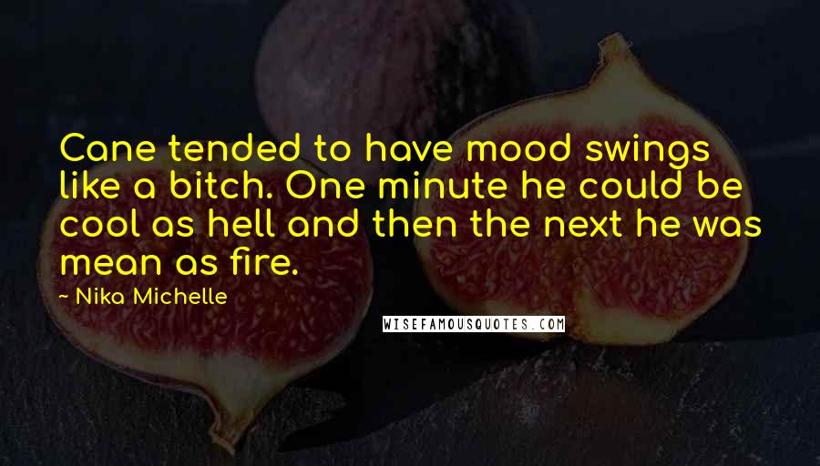 Nika Michelle Quotes: Cane tended to have mood swings like a bitch. One minute he could be cool as hell and then the next he was mean as fire.