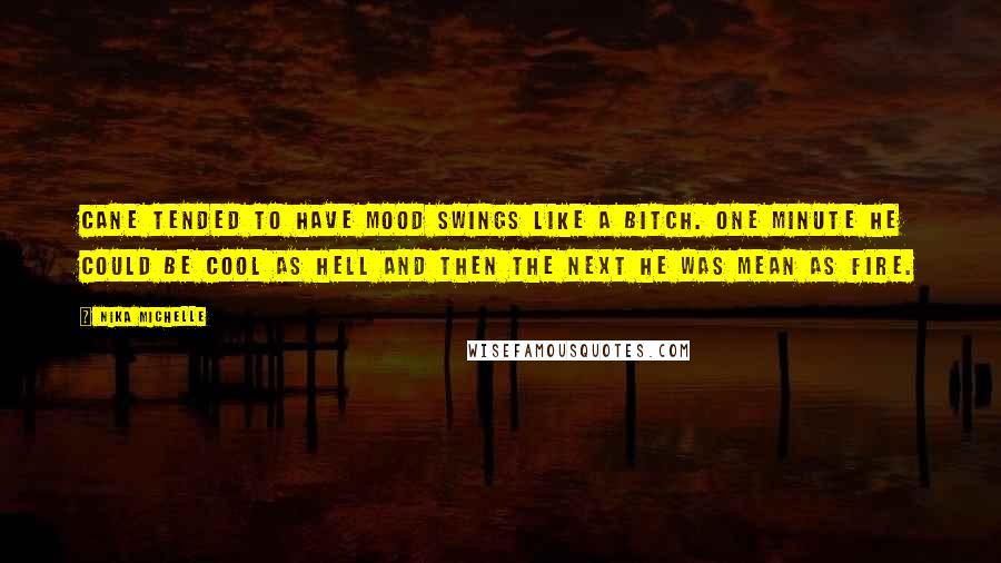 Nika Michelle Quotes: Cane tended to have mood swings like a bitch. One minute he could be cool as hell and then the next he was mean as fire.