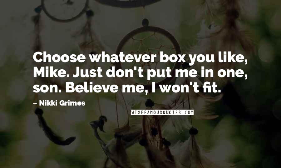 Nikki Grimes Quotes: Choose whatever box you like, Mike. Just don't put me in one, son. Believe me, I won't fit.