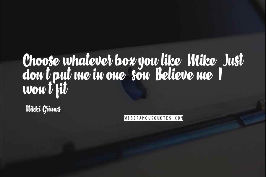 Nikki Grimes Quotes: Choose whatever box you like, Mike. Just don't put me in one, son. Believe me, I won't fit.