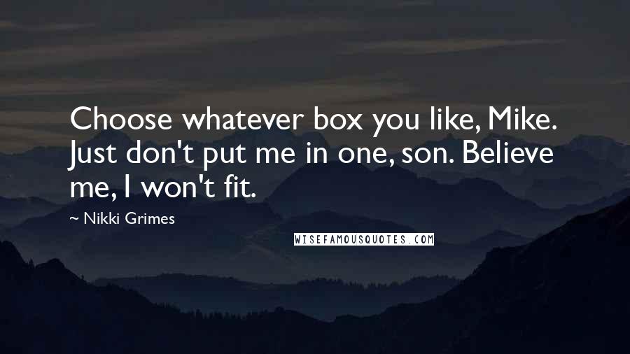 Nikki Grimes Quotes: Choose whatever box you like, Mike. Just don't put me in one, son. Believe me, I won't fit.