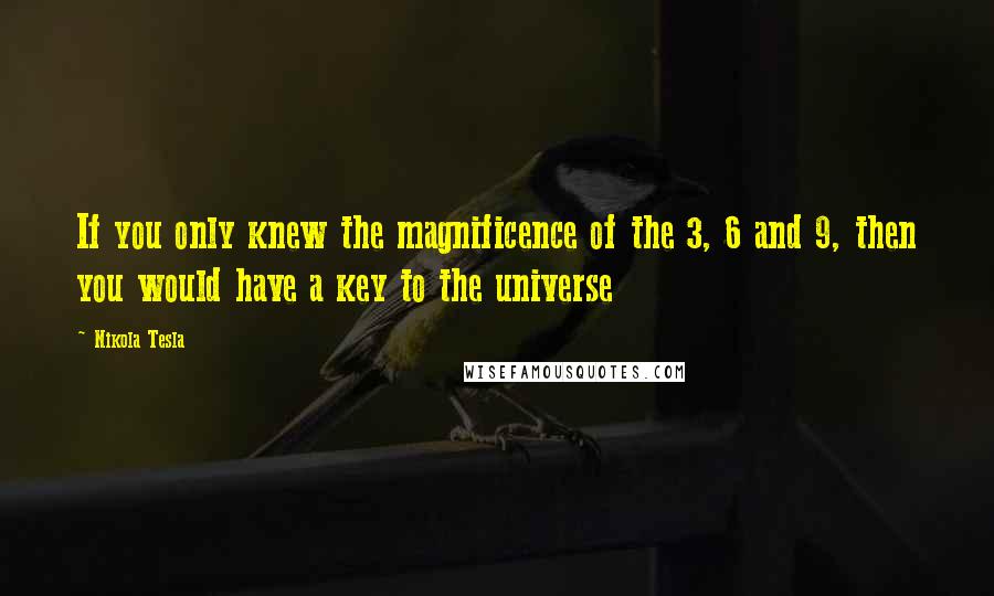 Nikola Tesla Quotes: If you only knew the magnificence of the 3, 6 and 9, then you would have a key to the universe