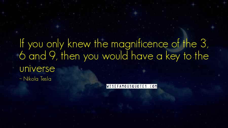 Nikola Tesla Quotes: If you only knew the magnificence of the 3, 6 and 9, then you would have a key to the universe