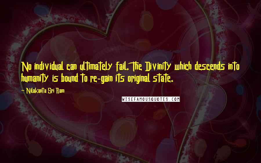 Nilakanta Sri Ram Quotes: No individual can ultimately fail. The Divinity which descends into humanity is bound to re-gain its original state.