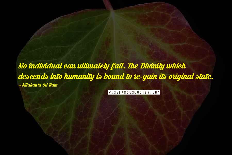 Nilakanta Sri Ram Quotes: No individual can ultimately fail. The Divinity which descends into humanity is bound to re-gain its original state.