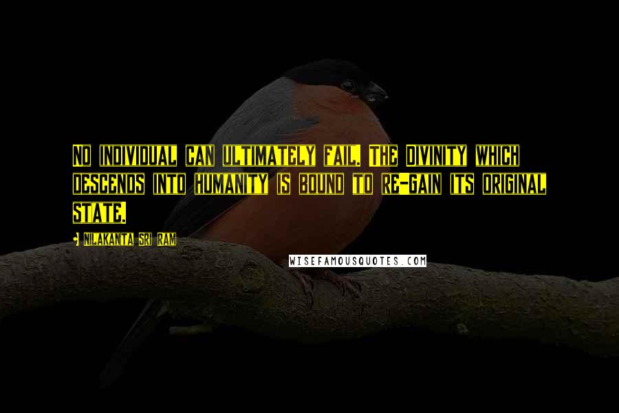 Nilakanta Sri Ram Quotes: No individual can ultimately fail. The Divinity which descends into humanity is bound to re-gain its original state.