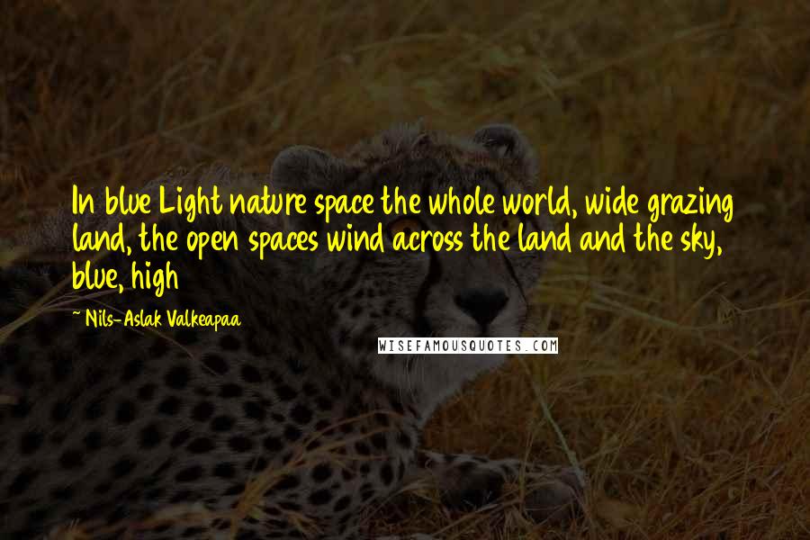 Nils-Aslak Valkeapaa Quotes: In blue Light nature space the whole world, wide grazing land, the open spaces wind across the land and the sky, blue, high