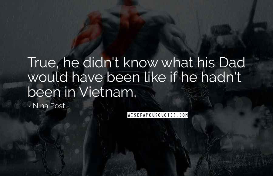 Nina Post Quotes: True, he didn't know what his Dad would have been like if he hadn't been in Vietnam,