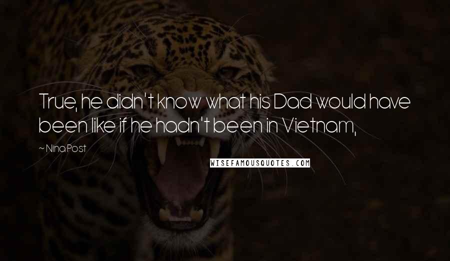 Nina Post Quotes: True, he didn't know what his Dad would have been like if he hadn't been in Vietnam,