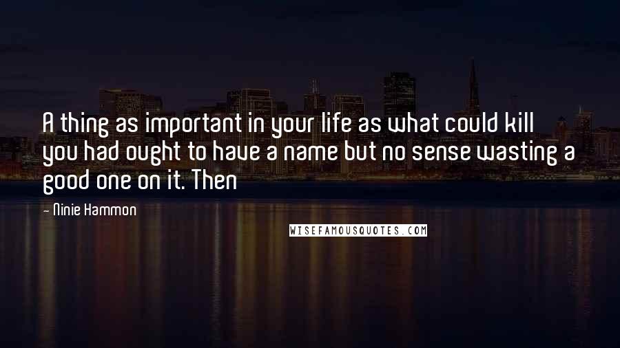 Ninie Hammon Quotes: A thing as important in your life as what could kill you had ought to have a name but no sense wasting a good one on it. Then