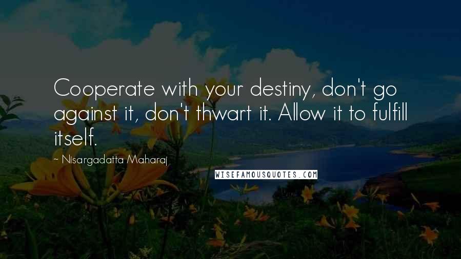 Nisargadatta Maharaj Quotes: Cooperate with your destiny, don't go against it, don't thwart it. Allow it to fulfill itself.