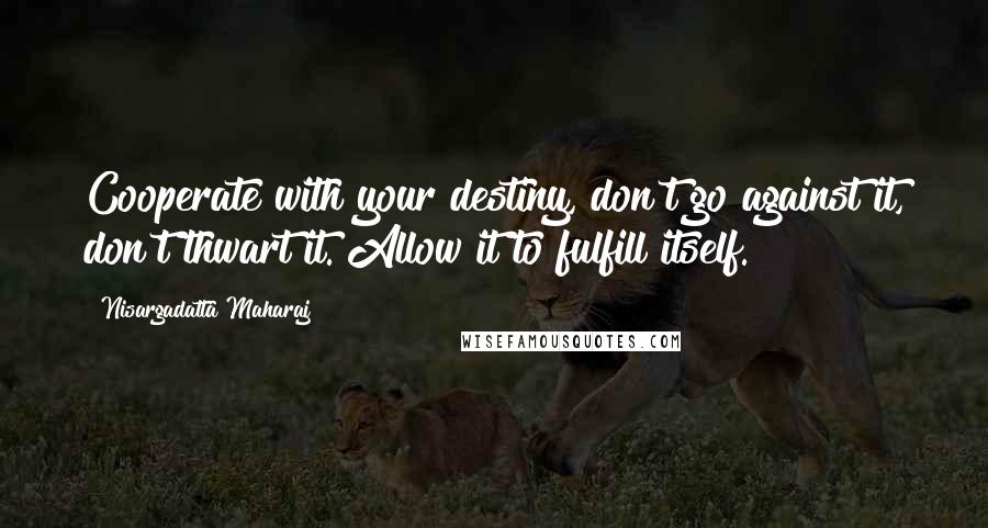 Nisargadatta Maharaj Quotes: Cooperate with your destiny, don't go against it, don't thwart it. Allow it to fulfill itself.