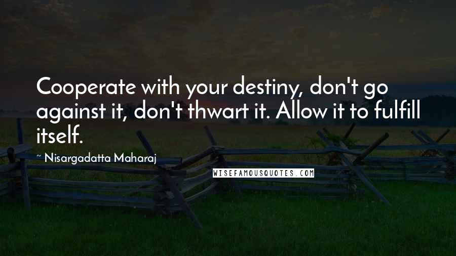 Nisargadatta Maharaj Quotes: Cooperate with your destiny, don't go against it, don't thwart it. Allow it to fulfill itself.