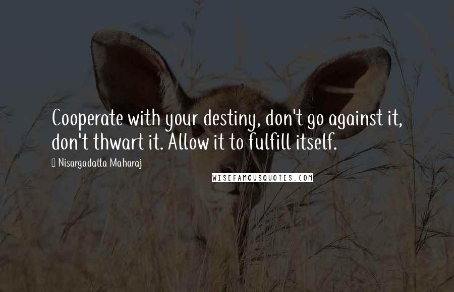 Nisargadatta Maharaj Quotes: Cooperate with your destiny, don't go against it, don't thwart it. Allow it to fulfill itself.