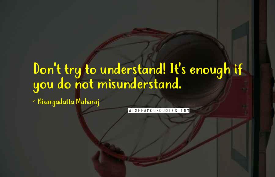 Nisargadatta Maharaj Quotes: Don't try to understand! It's enough if you do not misunderstand.