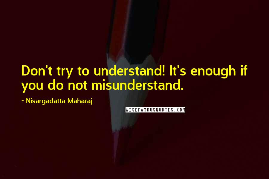 Nisargadatta Maharaj Quotes: Don't try to understand! It's enough if you do not misunderstand.