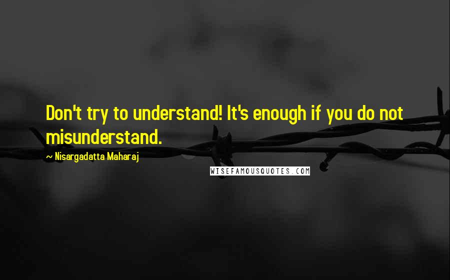 Nisargadatta Maharaj Quotes: Don't try to understand! It's enough if you do not misunderstand.