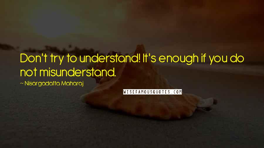 Nisargadatta Maharaj Quotes: Don't try to understand! It's enough if you do not misunderstand.