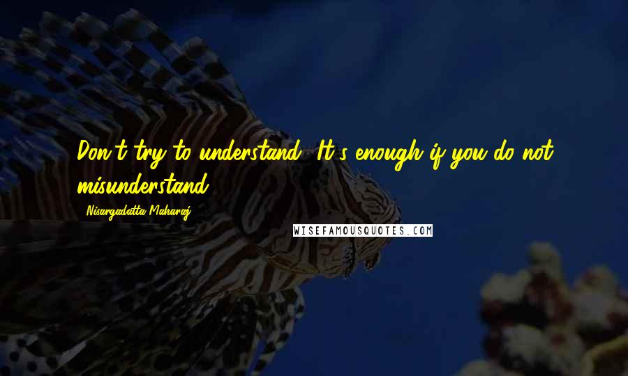 Nisargadatta Maharaj Quotes: Don't try to understand! It's enough if you do not misunderstand.