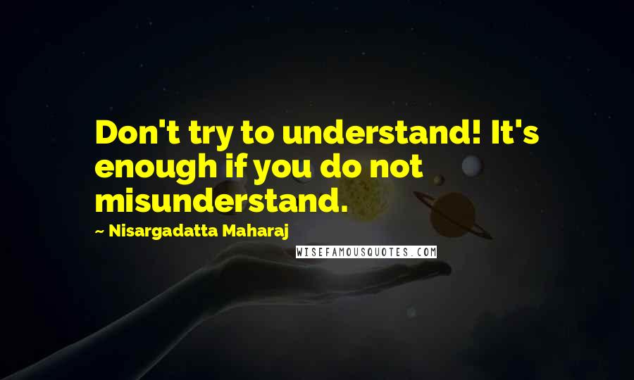 Nisargadatta Maharaj Quotes: Don't try to understand! It's enough if you do not misunderstand.