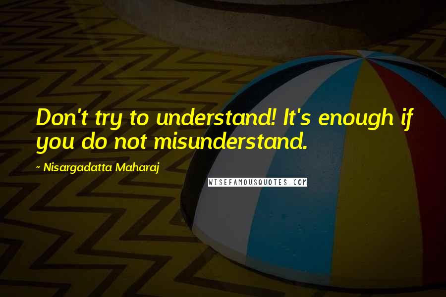 Nisargadatta Maharaj Quotes: Don't try to understand! It's enough if you do not misunderstand.