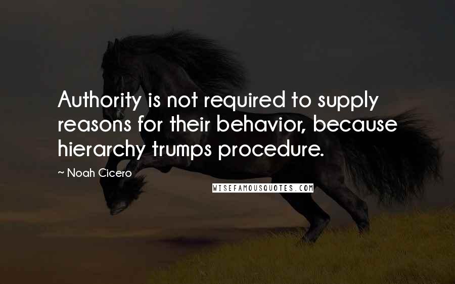 Noah Cicero Quotes: Authority is not required to supply reasons for their behavior, because hierarchy trumps procedure.