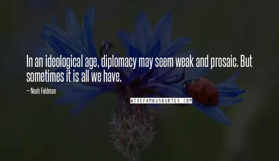 Noah Feldman Quotes: In an ideological age, diplomacy may seem weak and prosaic. But sometimes it is all we have.