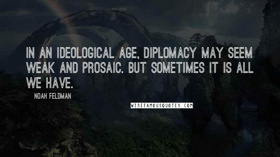 Noah Feldman Quotes: In an ideological age, diplomacy may seem weak and prosaic. But sometimes it is all we have.