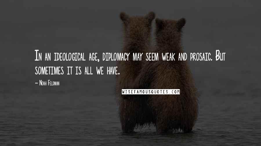 Noah Feldman Quotes: In an ideological age, diplomacy may seem weak and prosaic. But sometimes it is all we have.