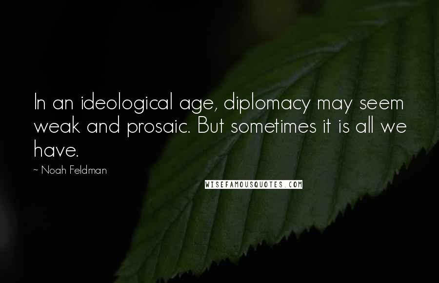 Noah Feldman Quotes: In an ideological age, diplomacy may seem weak and prosaic. But sometimes it is all we have.