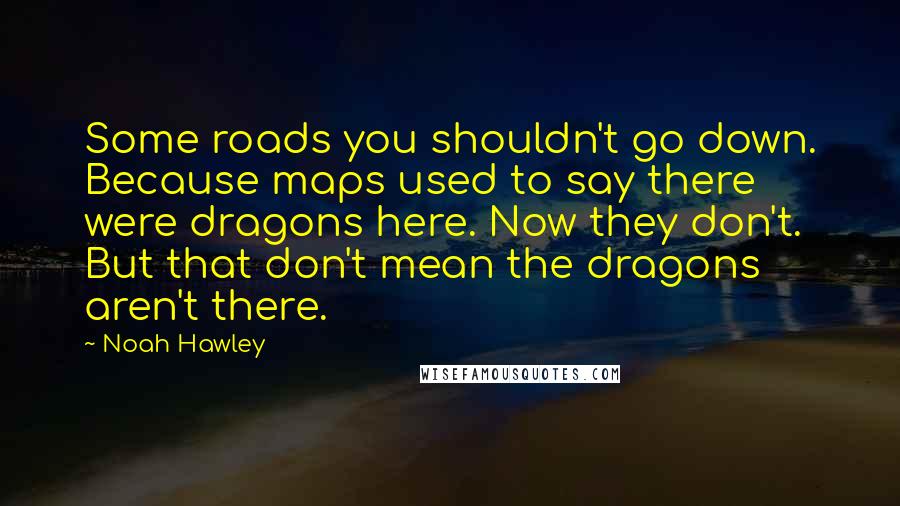 Noah Hawley Quotes: Some roads you shouldn't go down. Because maps used to say there were dragons here. Now they don't. But that don't mean the dragons aren't there.