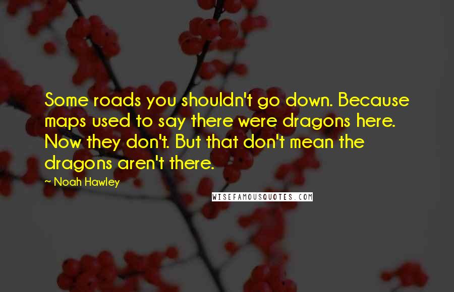 Noah Hawley Quotes: Some roads you shouldn't go down. Because maps used to say there were dragons here. Now they don't. But that don't mean the dragons aren't there.