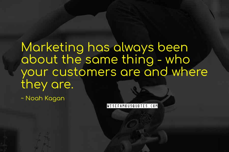 Noah Kagan Quotes: Marketing has always been about the same thing - who your customers are and where they are.