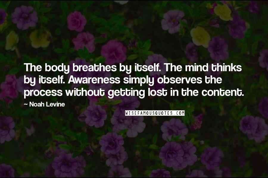 Noah Levine Quotes: The body breathes by itself. The mind thinks by itself. Awareness simply observes the process without getting lost in the content.