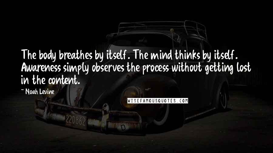 Noah Levine Quotes: The body breathes by itself. The mind thinks by itself. Awareness simply observes the process without getting lost in the content.