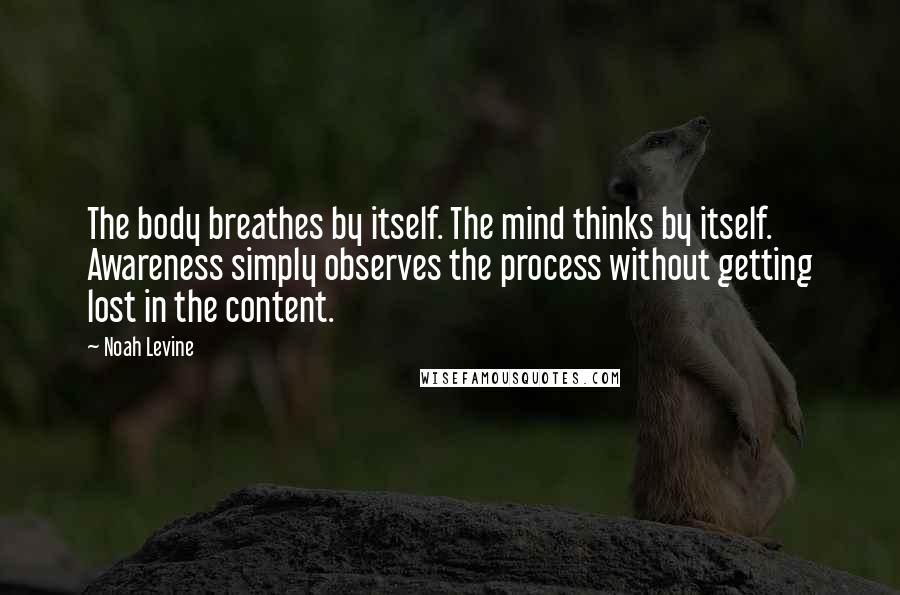 Noah Levine Quotes: The body breathes by itself. The mind thinks by itself. Awareness simply observes the process without getting lost in the content.