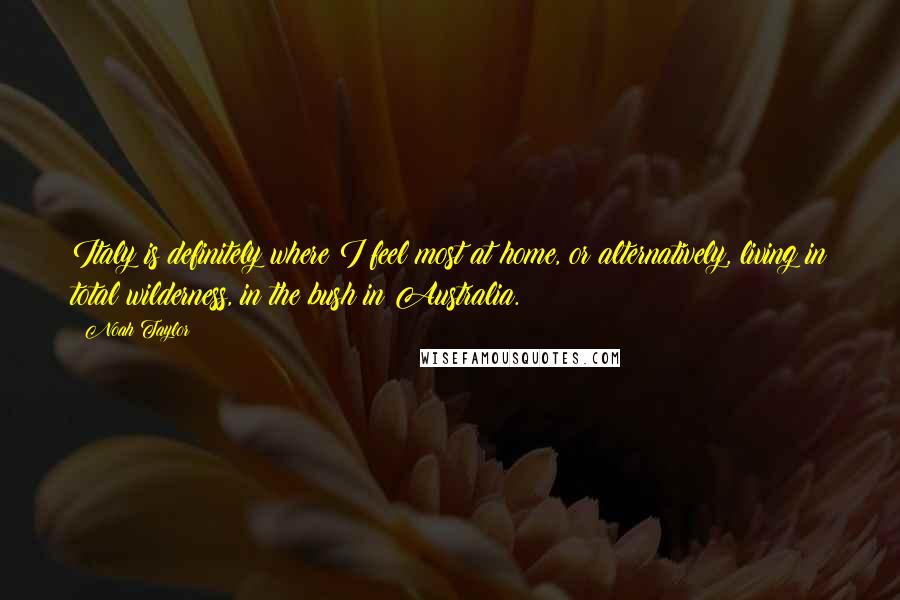 Noah Taylor Quotes: Italy is definitely where I feel most at home, or alternatively, living in total wilderness, in the bush in Australia.