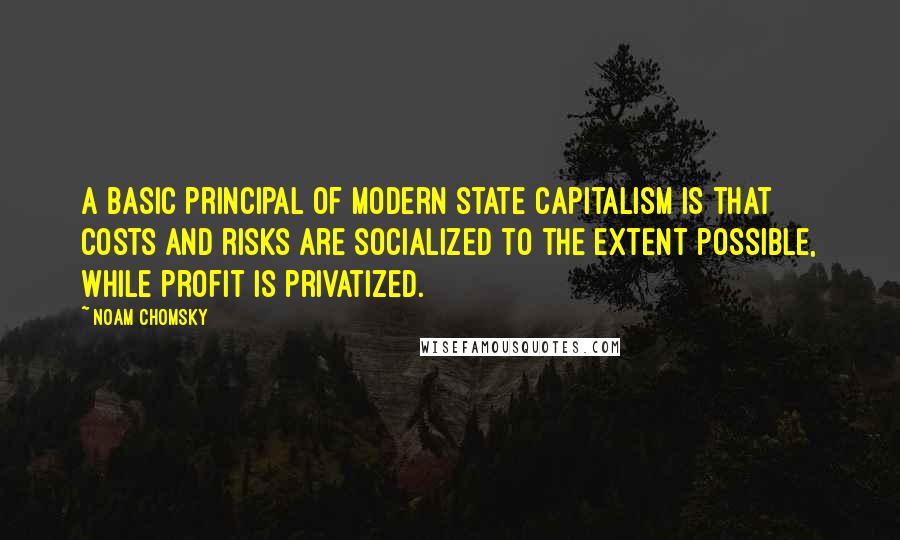 Noam Chomsky Quotes: A basic principal of modern state capitalism is that costs and risks are socialized to the extent possible, while profit is privatized.